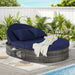 Outdoor Patio Round Daybed, Sun Bed with Adjustable Backrests and Foldable Cup Trays, Reclining Outdoor Lounger Wicker Rattan Patio Daybed with Cushions and Pillows for Backyard Poolside - DTYStore