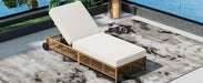 Outdoor Lounge Chair, Patio Chaise Lounge with 5-Position Backrest, Rattan Outdoor Lounge Chair with Cushion and Wheels for Poolside, Backyard, Garden (Natural+Beige) - DTYStore