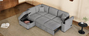 Sleeper Sectional Sofa, L-Shape Corner Couch Sofa-Bed with Storage Ottoman & Hidden Arm Storage & USB Charge for Living Room Apartment, Gray - DTYStore