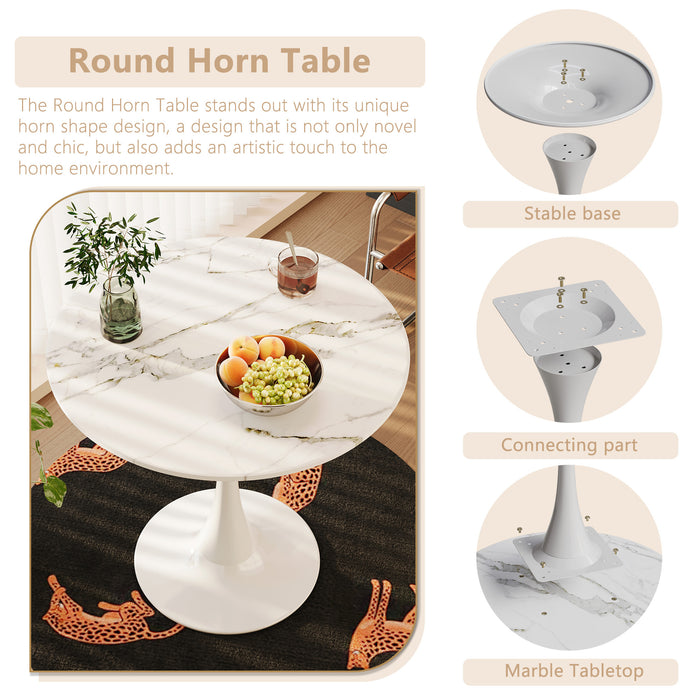 31.4 "round dining table, medieval white marble patterned tulip dining table, 2-3 person metal base dining table, easy to assemble casual coffee table, office desk