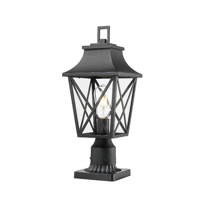 Outdoor Post Light, Black Pole Lantern Lighting Fixture with Pier Mount Base Hard Wired, Outdoor Column Lights Exterior Lamp Post Lantern with Glass for Garden Yard Patio Path (1 pack)