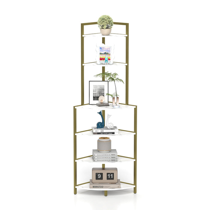 6-Tier Corner Open Shelf Modern Bookcase Wood Rack Freestanding Shelving Unit,Plant Album Trinket Sturdy Stand Small Bookshelf Space-Saving for Living Room Home Office Kitchen Small Space - DTYStore