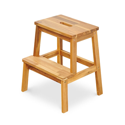 Premium Acacia 2-Step Wooden Stool for Adults and Kids, 17 Inches Tall, 350 lbs Capacity, Indoor Outdoor Use - Image 1