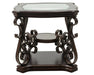 End table, Glass table top, MDF W/marble paper middle shelf, powder coat finish metal legs. (26.3"Lx26.3"Wx24"H) - DTYStore