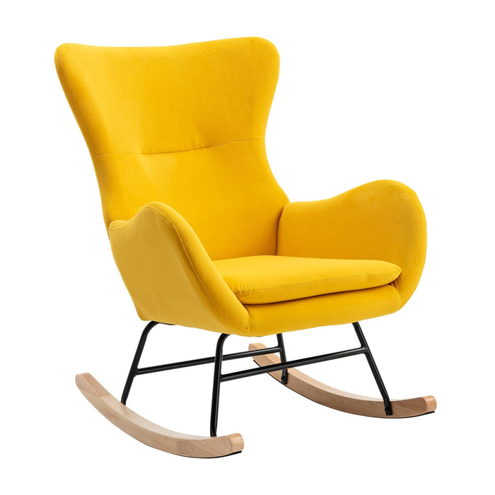 Velvet Fabric Padded Seat Rocking Chair with High Backrest and Armrests - DTYStore