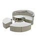 Patio Furniture Round Outdoor Sectional Sofa Set Rattan Daybed Two-Tone Weave Sunbed with Retractable Canopy, Separate Seating and Removable Cushion, Gray - DTYStore