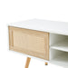 55.12" Rattan TV cabinet, double sliding doors for storage, adjustable shelf, solid wood legs, TV console for living room , White - DTYStore