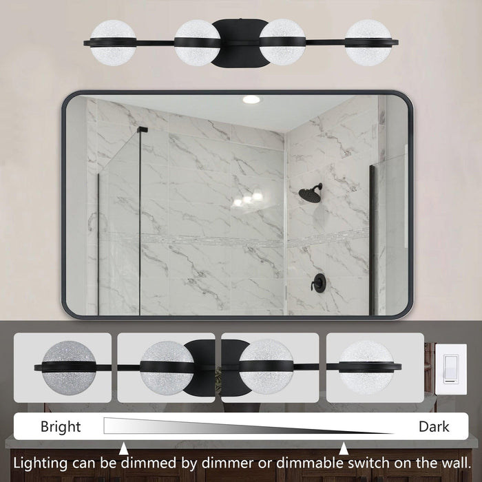 Modern Minimalist Bathroom Vanity Light, LED 4 Bulb Frosted Acrylic Shades, Wall Mounted Decorative Lighting Fixture, Suitable for Bathroom Vanity Mirror (Black)