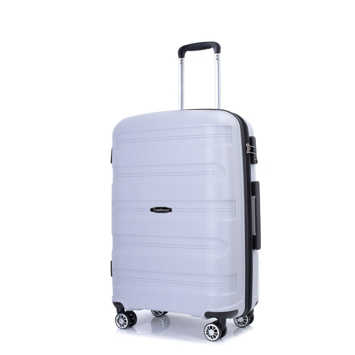 Hardshell Suitcase Spinner Wheels PP Luggage Sets Lightweight Durable Suitcase with TSA Lock,3-Piece Set (20/24/28) ,Silver - DTYStore