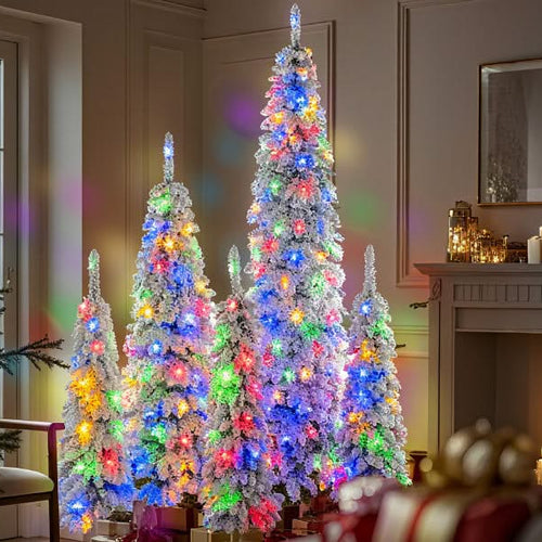 8FT, 6FT, 4FT x 3 Pre-Lit Pencil Christmas Trees, 5-set Slim Artificial Christmas Tree With Snow Flocking, Xmas Holiday Decoration Tree, 1820 Branch Tips, 350 LED Lights with 11 Lighting Modes - Image 9
