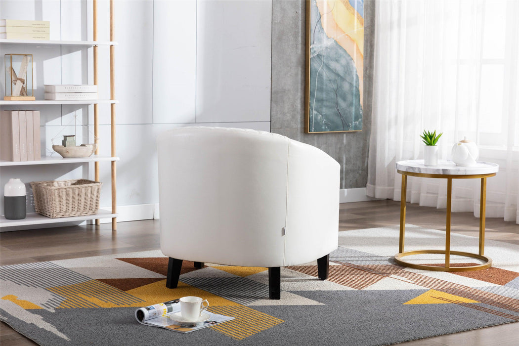 Barrel Chairs with Soft Padded Armrest, Club Chairs with nailheads and solid wood legs for Living Room Bedroom Waiting Room (White PU) - DTYStore