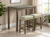 Dining Room Transitional Brown 3pc Dining Set Rubber wood Table 2x Stools Tufted Seat Beige Furniture - DTYStore