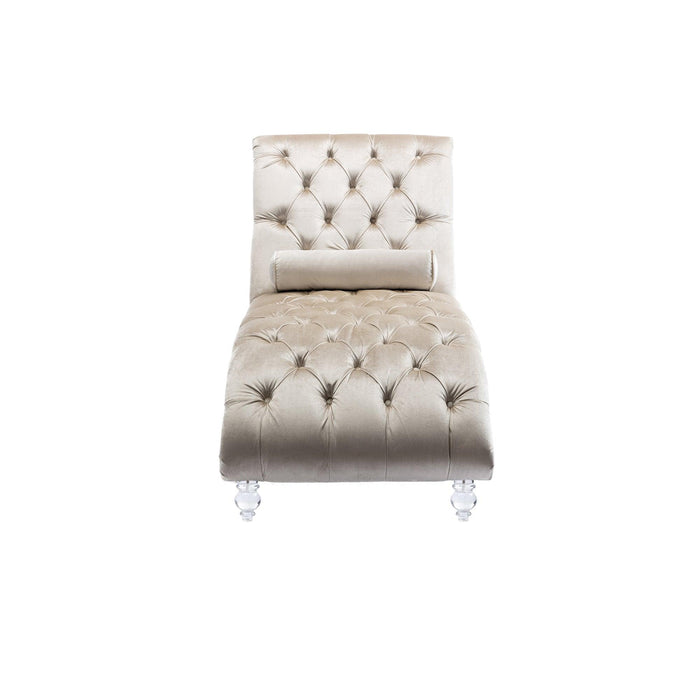 COOMORE Velvet Chaise Lounge Indoor,Button-Tufted Upholstered Chaise Lounge Chair with Pillow for Bedroom Living Room Office (Beige Velvet) - DTYStore
