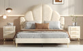 Queen Size Upholstered Bed Frame with Elegant Design, Modern Velvet Platform Bed with Petal Shape Headboard,Beige - DTYStore