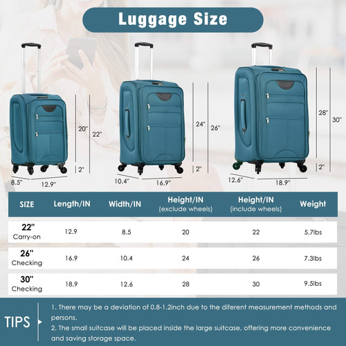 Softside Luggage Expandable 3 Piece Set Suitcase with Duffel Bag Upright Spinner Softshell Lightweight Luggage Travel Set - Image 2