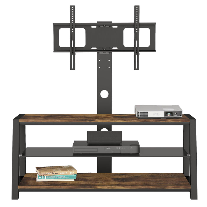 Wooden Storage Tv Stand Black Tempered Glass Height Adjustable Universal Swivel Entertainment Center With Mount TV Stand - DTYStore