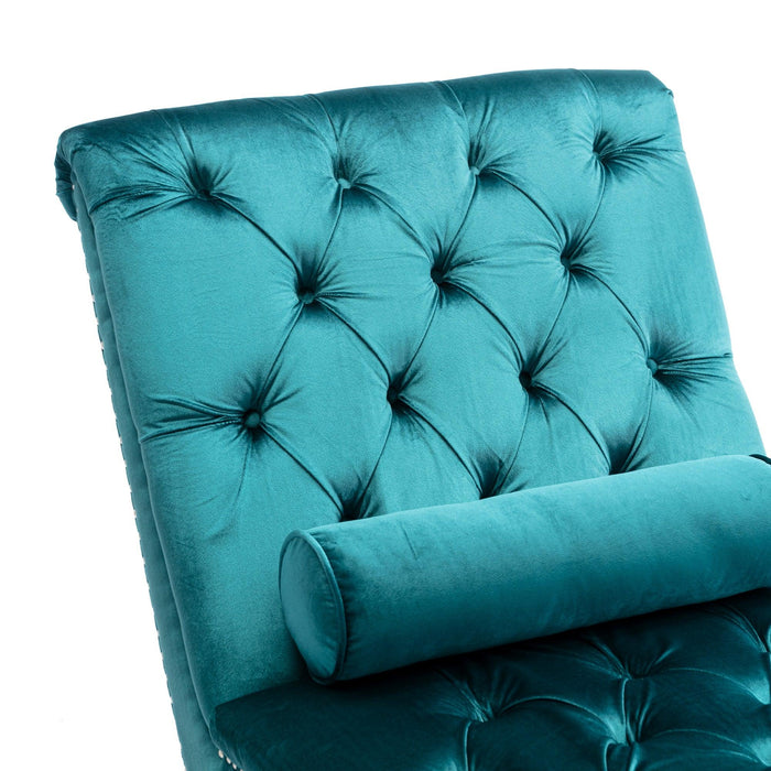 COOMORE Velvet Chaise Lounge Indoor,Button-Tufted Upholstered Chaise Lounge Chair with Pillow for Bedroom Living Room Office (Teal Velvet) - DTYStore