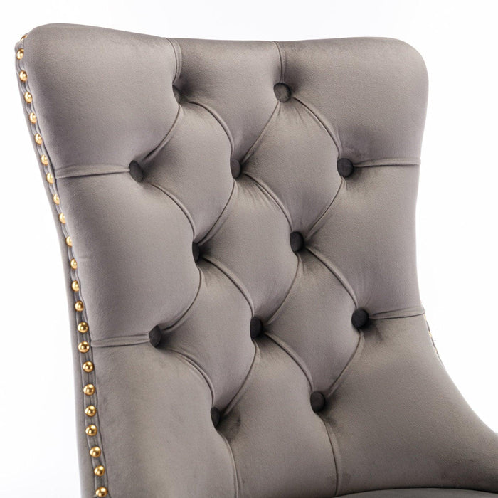 Nikki Collection Modern, High-end Tufted Solid Wood Contemporary Velvet Upholstered Dining Chair with Golden Stainless Steel Plating Legs,Nailhead Trim,Set of 2,Gray and Gold - DTYStore