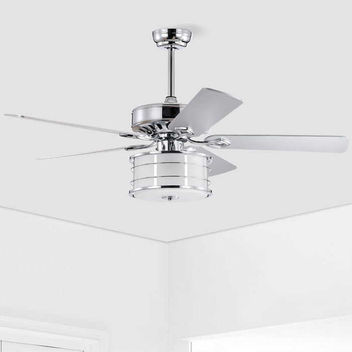 52" 3-Light Chrome Drum Shade LED Ceiling Fan + Remote, Traditional Farmhouse Rustic Industrial Bohemian Country Cottage Transitional Glam for Home, Kitchen, Living Room - DTYStore