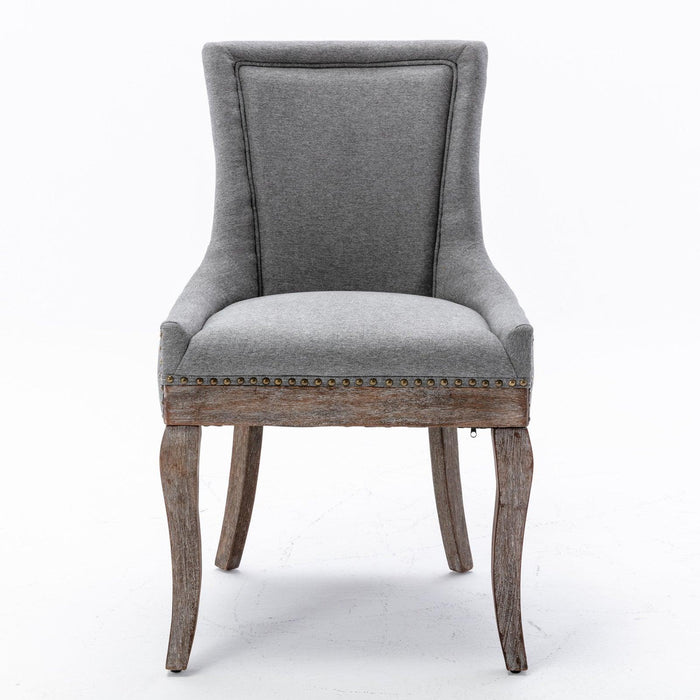 Furniture,Ultra Side Dining Chairï¼ŒThickened fabric chairs with neutrally toned solid wood legsï¼Œ Bronze nail headï¼ŒSet of 2ï¼ŒGray - DTYStore