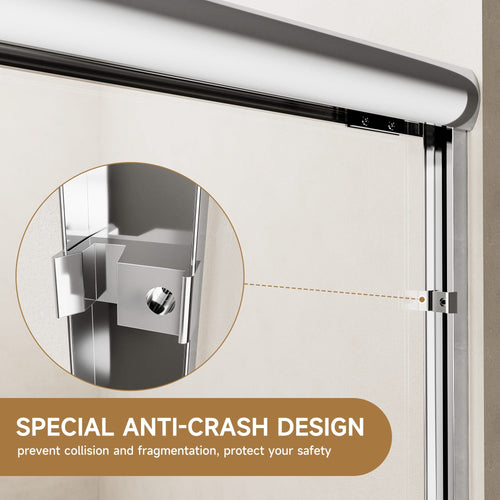 Aluminum Frame Double Sliding Soft-Close Shower Door with Chrome Finish, 1/4 Inches Tempered Glass and Dual 304 Stainless Steel Handles, 56-60 inches W x 72 inches H - Image 10
