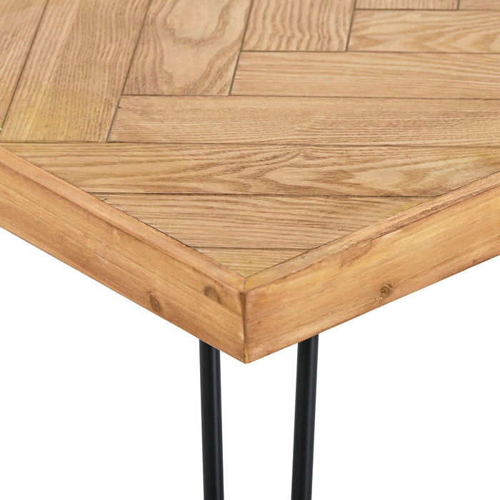 Modern Coffee Table, Easy Assembly Tea Table, Cocktail Table with w/Chevron Pattern & Metal Hairpin Legs for Living Room, Ash Wood Finished - DTYStore