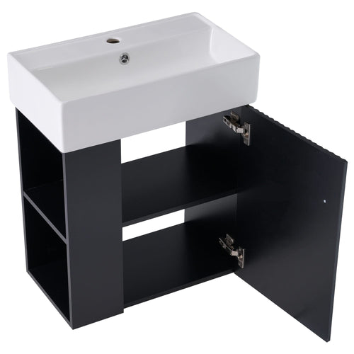 Modern Floating Bathroom Vanity with Ceramic Basin and Left Side Storage - Black, MDF, 21.6 inches - Image 12