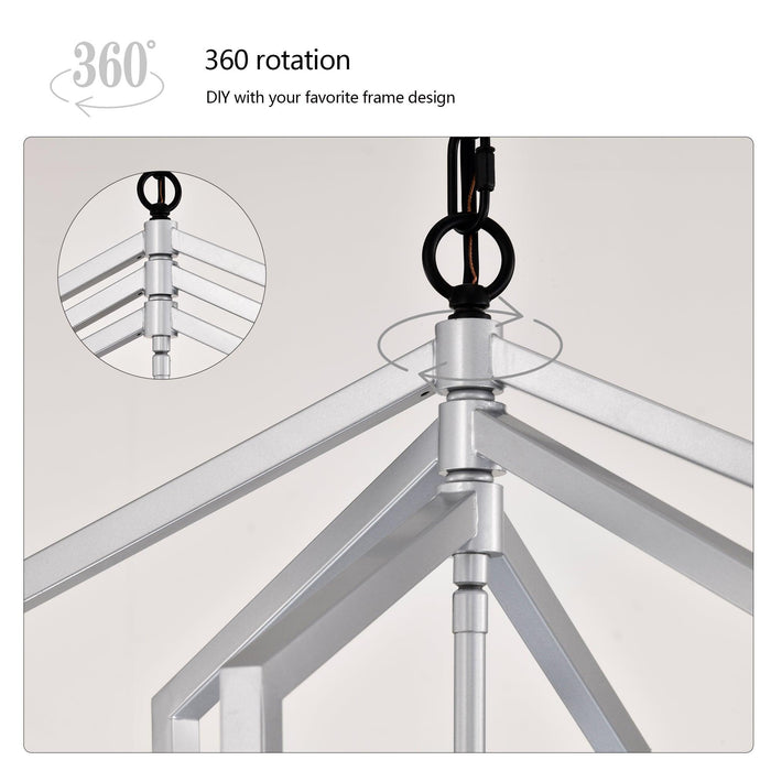 4-Light Farmhouse Chandeliers, Matte Black and Sliver + Matte Black Vintage Cage Light Fixture ,Adjustable Height Chandeliers for Dining Room, Bedroom, Living Room, Confere (E12 Bulbs Not Included)
