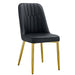 8 modern dining chairs, sleek PU backrest, and gold metal legs bring a comfortable home experience to the kitchen, bedroom, and office.Black PU Chairs with Simple Line Designs On The Backrest. - DTYStore