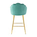 Shell shape green velvet bar chair, gold-plated metal chair legs, suitable for coffee shop, bar, restaurant (set of 2) - DTYStore