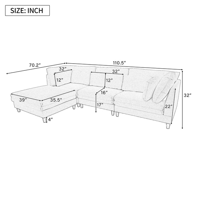 U_Style Modern Modular Sectional Sofa with Movable Ottoman, 110 Inch 4 Seat Sofa Set with 5 pillows, Unique Piping Stitch Design, Convertible L-Shaped Sofa for Living Room, Office & Spacious Rooms