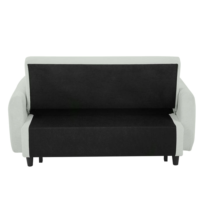 57.48" Pull-out Sofa Bed Convertible Couch 2 Seat Loveseat Sofa Modern Sleeper Sofa with Two Throw Pillows and USB Ports for Living Room, Light Grey-Green(Old Sku:WF317760AAE)