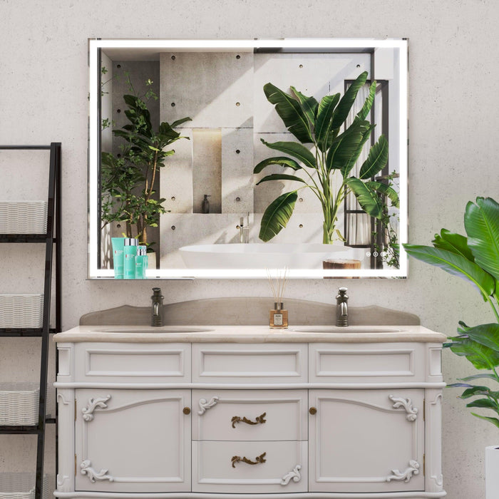 48x36 inch LED Bathroom Vanity Mirror Wall Mounted Adjustable White/Warm/Natural Lights Anti-Fog Touch Switch with Memory Modern Smart Large Bathroom Mirrors - DTYStore