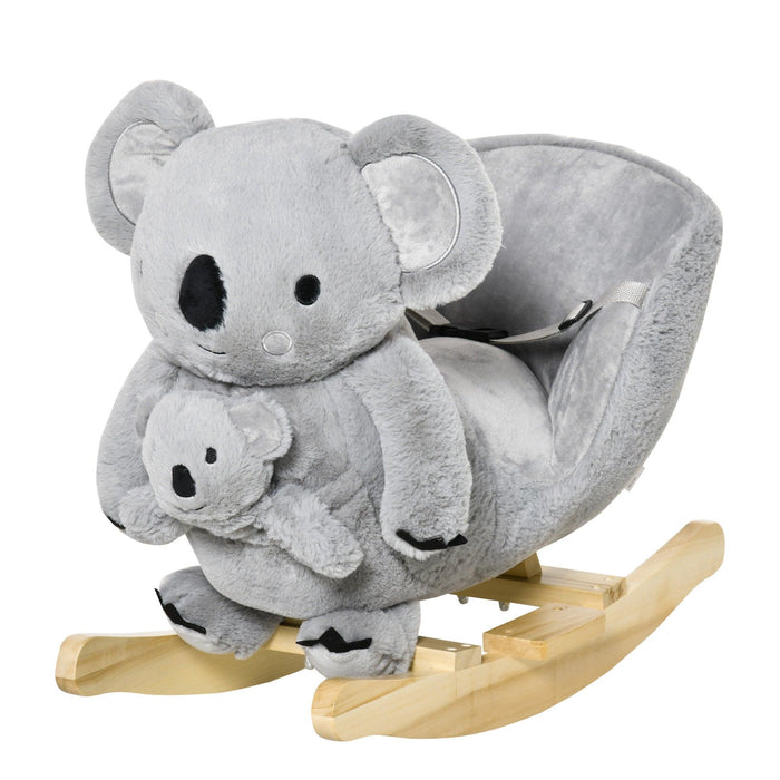 Kids Ride-On Rocking Horse, Koala-shaped Rocker with Realistic Sounds for Children 18-36 Months, Gray - DTYStore