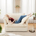 Slip-covered Armchair with 1 Big Back Cushion and 2 Big Toss Pillows, Single Deep Seat Comfy Single Couch Sofa Multiple Large Soft Pillows, Cream Corduroy Fabric - DTYStore