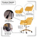 Modern Velvet Fabric Material Adjustable Height 360 Revolving Home Office Chair With Gold Metal Legs And Universal Wheels For Indoor,Yellow - DTYStore