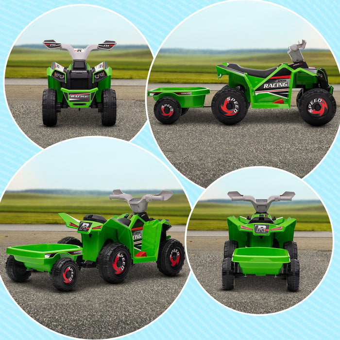 Kids ATV Quad Car with Back Trailer, 6V Kids Electric Car with Forward Backward Function, Wear-Resistant Wheels for Toddlers Ages 18-36 Months, Green