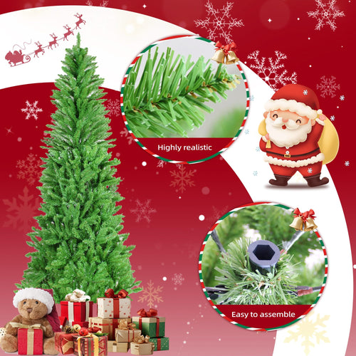 5FT Classic Pencil Christmas Tree is an 60-inch classic pencil-shaped Christmas tree suitable for both Halloween and Christmas. It features dense branches for realistic Christmas decorations - Image 10