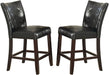 Modern Counter Height Chairs Black Faux Leather Tufted Set of 2 High Chairs Dining Seating - DTYStore