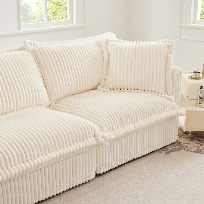 Upholstered Slipcovered Armchair with Ottoman, Deep Seat Armchair W/ Wide Ottoman for Living Room, Armchair Sets with Large Soft Pillows(Set of 2), Cream Corduroy Fabric