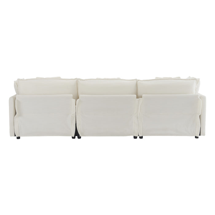112.6" Modern Sofa Modular Sofa Couch Upholstered Corduroy L-Shape Sectional Sofa with Side Storage Pockets for Living Room, Beige