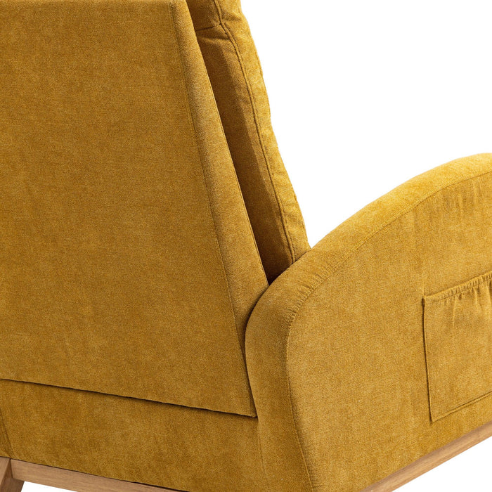 Rocking Chair, Modern Glider Chair, Recliner Armchair with Wood Legs and Side Pocket, Nursery Rocking Accent Chair with High Back for Living Room Bedroom (Mustard Yellow linen) - DTYStore