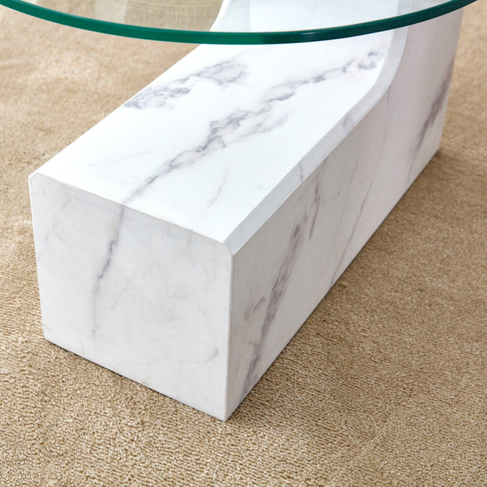 A modern, fashionable, and durable marble textured MDF coffee table with a side table. Match with multiple scenes. Suitable for living room and bedroom. - DTYStore