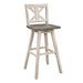 Pub Height Chairs Set of 2, Distressed Gray and White 360-degree Swivel Chair Solid Rubberwood Furniture, X-Back Bar Chairs - DTYStore