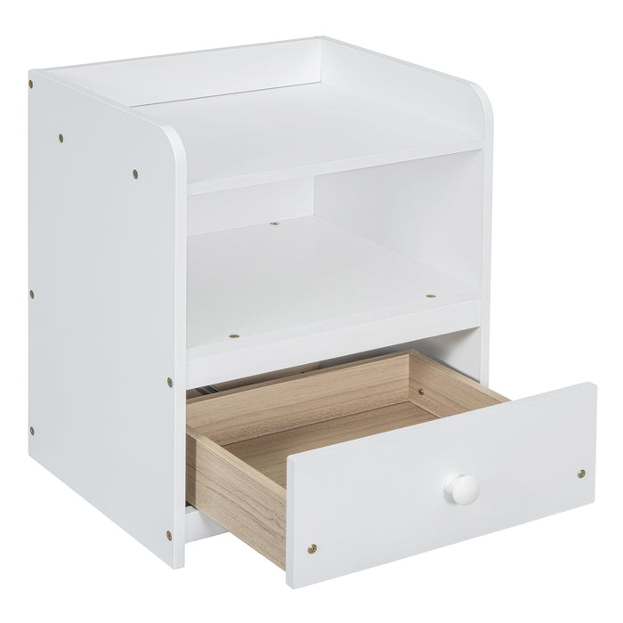 Full Size Wooden platform bed with Multi-functional Storage Space, Nightstand, 2 Drawers, USB Ports and Desk, White