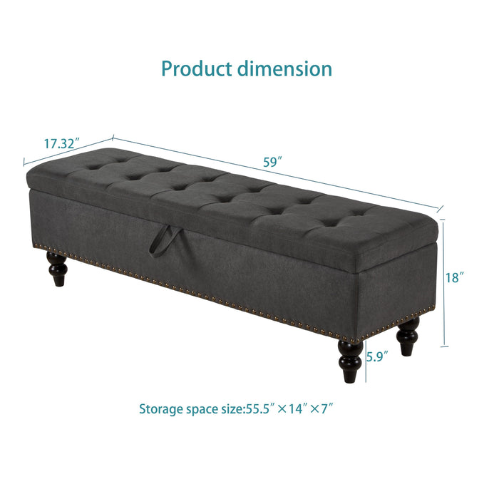 59" Bed Bench with Storage Grey Fabric - DTYStore