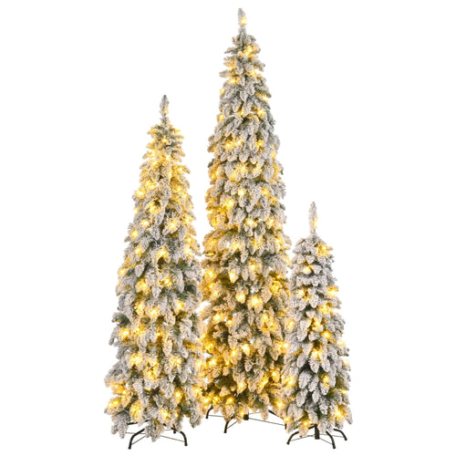 8FT, 6FT, 4FT Pre-Lit Pencil Christmas Trees, 3-set Slim Artificial Christmas Tree With Snow Flocking, Xmas Holiday Decoration Tree, 1455 Branch Tips, 520 LED Lights, 11 Lighting Modes - Image 8