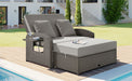 PE Wicker Rattan Double Chaise Lounge, 2-Person Reclining Daybed with Adjustable Back and Cushions, Free Furniture Protection Cover,Gray - DTYStore