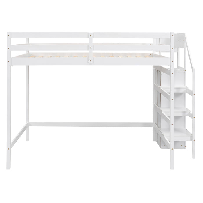 Full Size Loft Bed with Built-in Storage Wardrobe and Staircase, White(Old SKU:SM000527AAK)