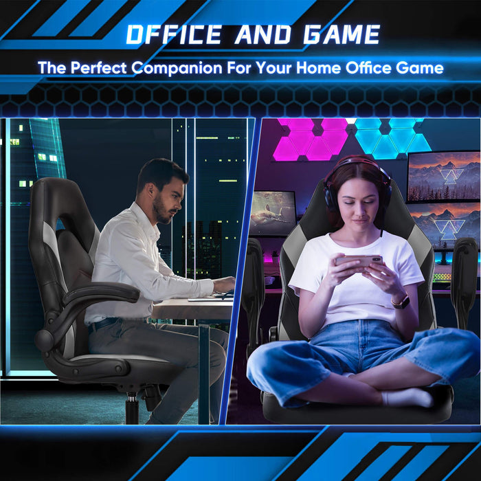 Gaming Chair - PU Leather Computer Chair Ergonomic Office Chair with Lumbar Support, Height Adjustable Rolling Desk Chairs with Flip-up Armrests - DTYStore